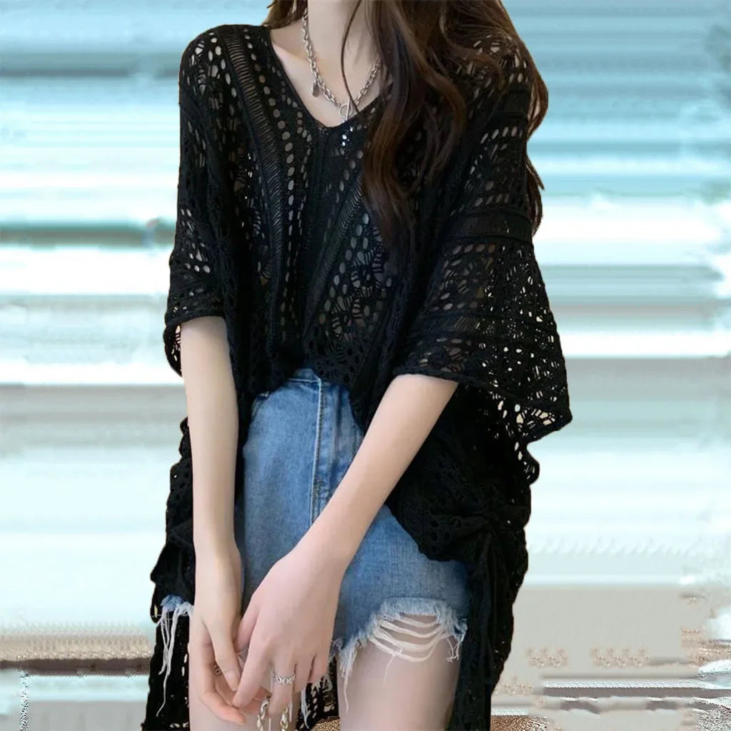 Women's Swimwear Crochet Lace Beach Cover Up Bikini Swimsuits Knitted Cover Up Dress Womens Swimsuit V Neck Side Split Beachwear