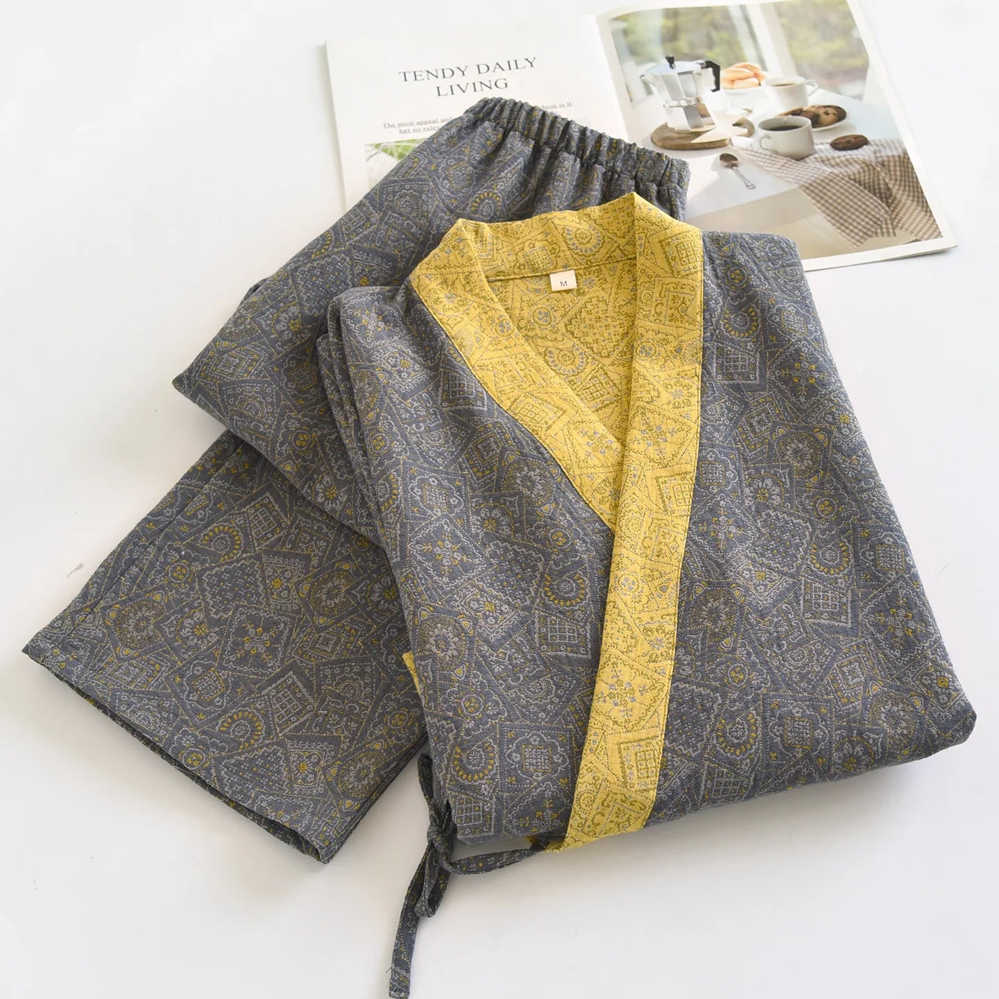Japanese Style Kimono Pajamas Set Men's Cotton Sleepwear Loose Casual Pijama Mujer Home Clothes Male Retro Printed Pyjamas