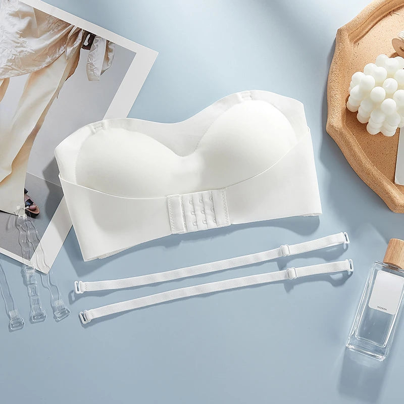 Strapless Bra Large Size Thin Section Gather Lace Non-Slip Bras Invisible Bra Lift Push Up Beautiful Back Women's Underwear