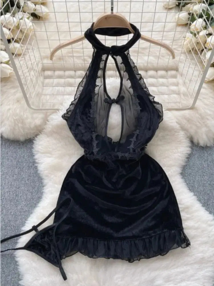 Sexy Pure Desire Lingerie Sets Hanging tough Lace Patchwork Velvet Women Bal ort Spicy Girl Fashion Comfortable Lingerie Sets