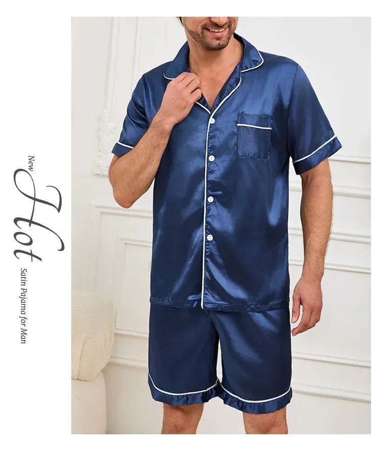 Summer Men's Pajama Sets Short-Sleeve Top with Shorts 2 Piece Set Pajama Pj Sets Comfortable Fit Sleepwear Loungewear Soft Pjs