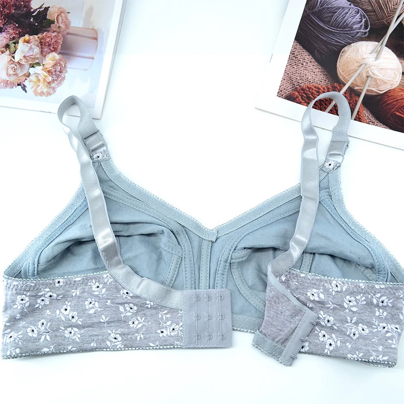 Floral Print Cotton Unlined Bra plus Size Lingerie Comfortable Wire Free Underwear Thin 36-46C Women's Sexy Innerwear
