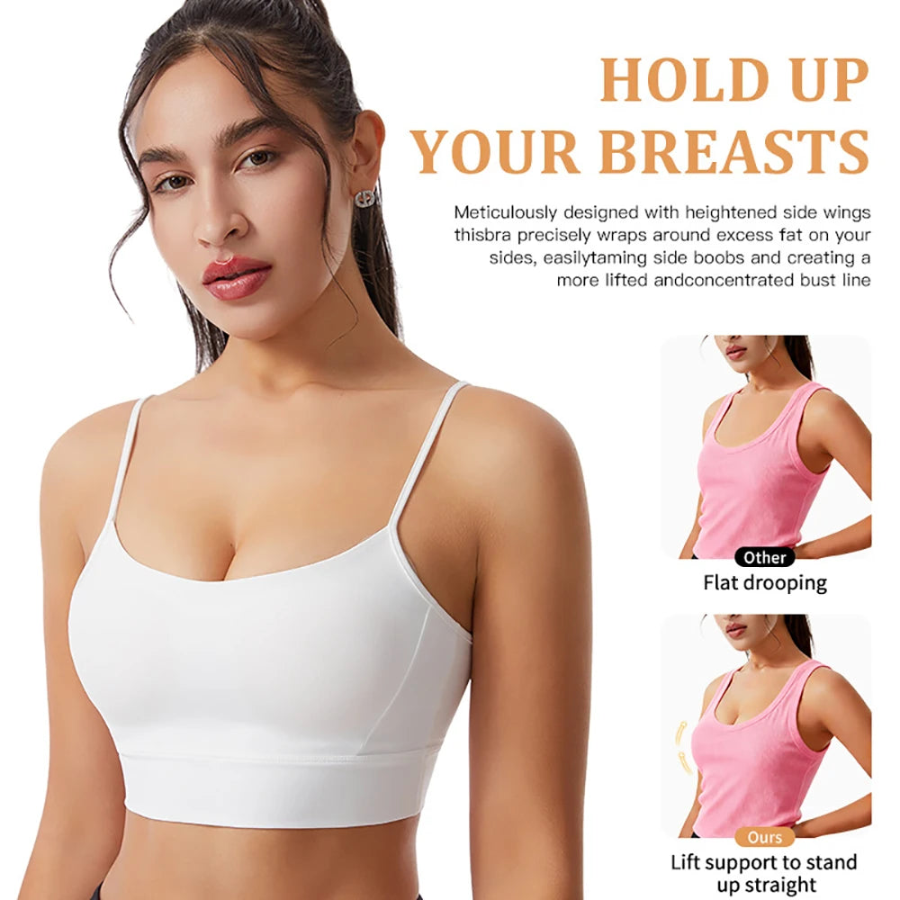 Low Back Sports Bra For Women Low Impact Padded Workouts No Underwire Bralette Beauty Back Yoga Spaghetti Straps Vest Tops