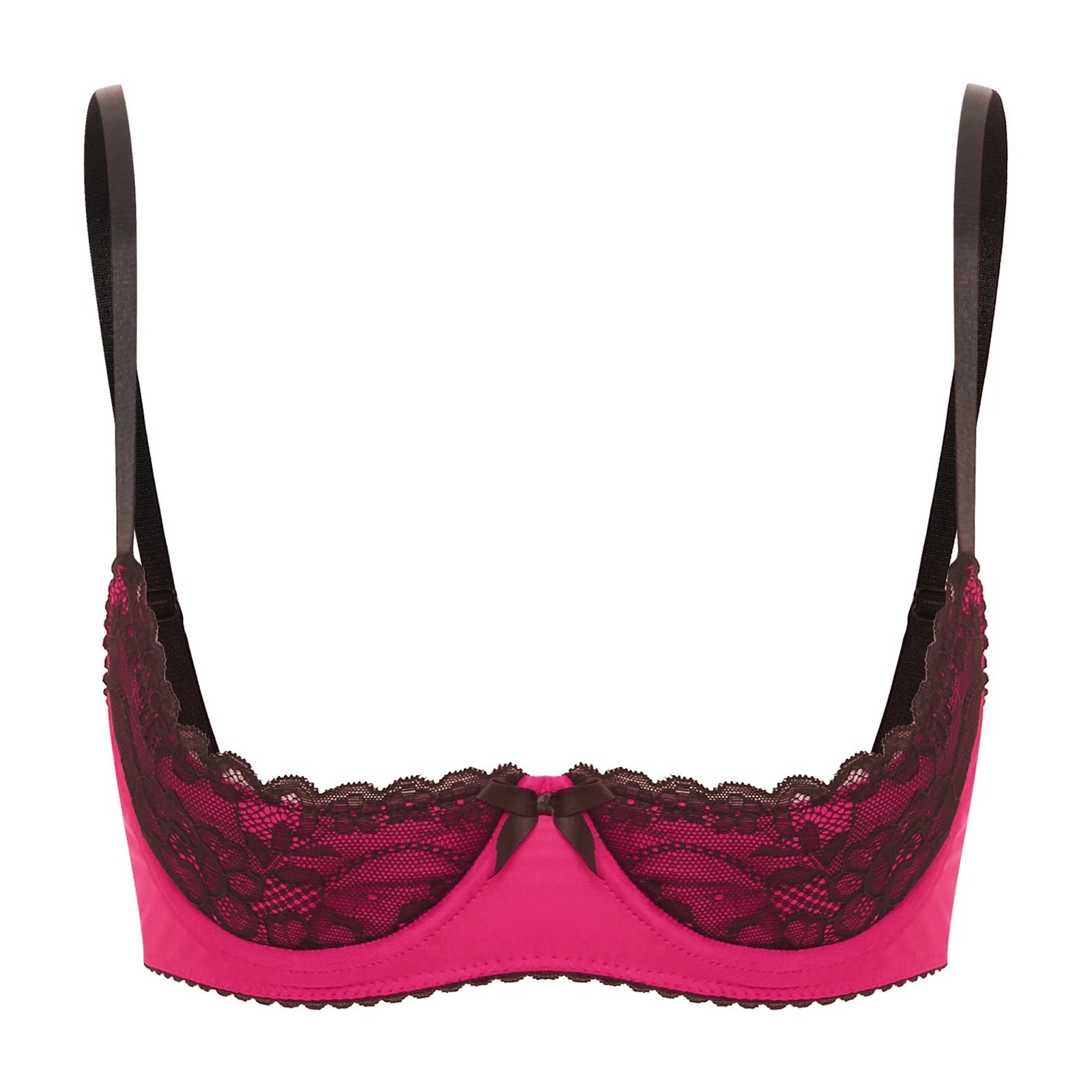 Sexy Womens Half Cup Underwire Bra Lace Push Up Open Chest Balconette Hot Bra Underwear Bare Exposed Breast Underwire Brassiere