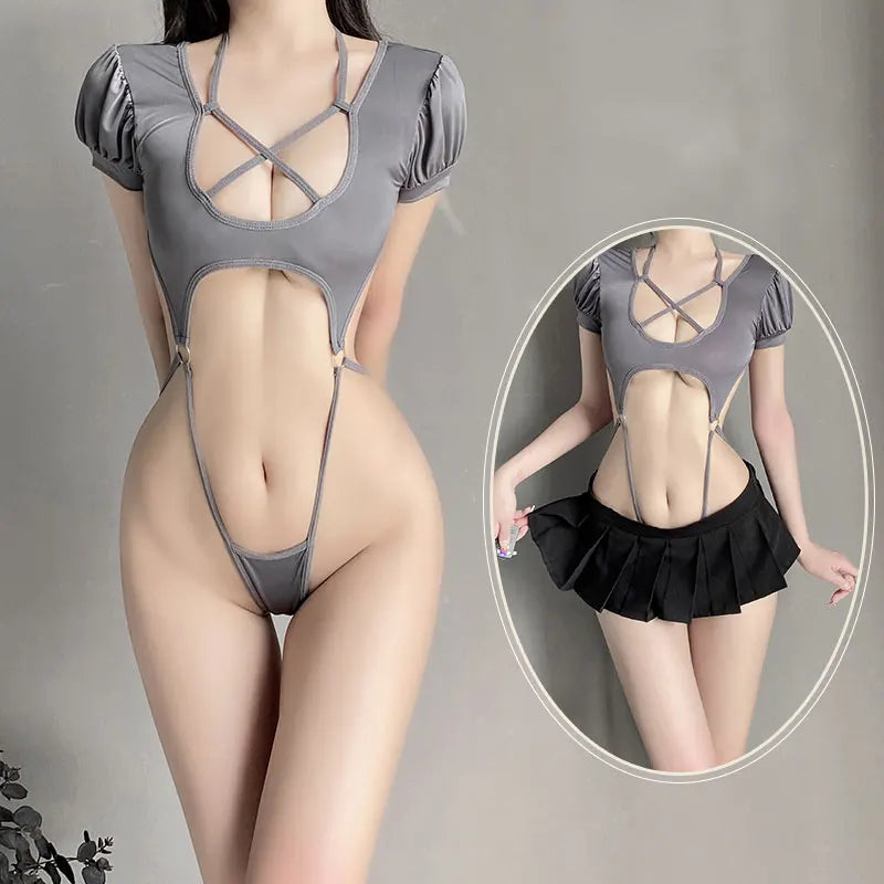 Erotic Babydoll Lace Open Bra Suspender Bods Bondage Sex Bodysuit Backless One-piece Nightie Woman Porno Uniform Sexy Lingeries