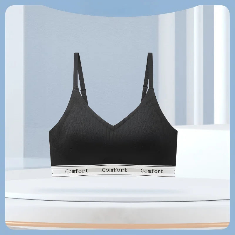 1 Piece, All-Season High-Quality Fashionable Sports Bra with Adjustable Thin Straps, Large U-Shaped Back, Seamless, Wireless, Lightweight, Skin-Friendly, Soft, Breathable, Comfortable, Supportive, Ribbed Fabric with Lettered