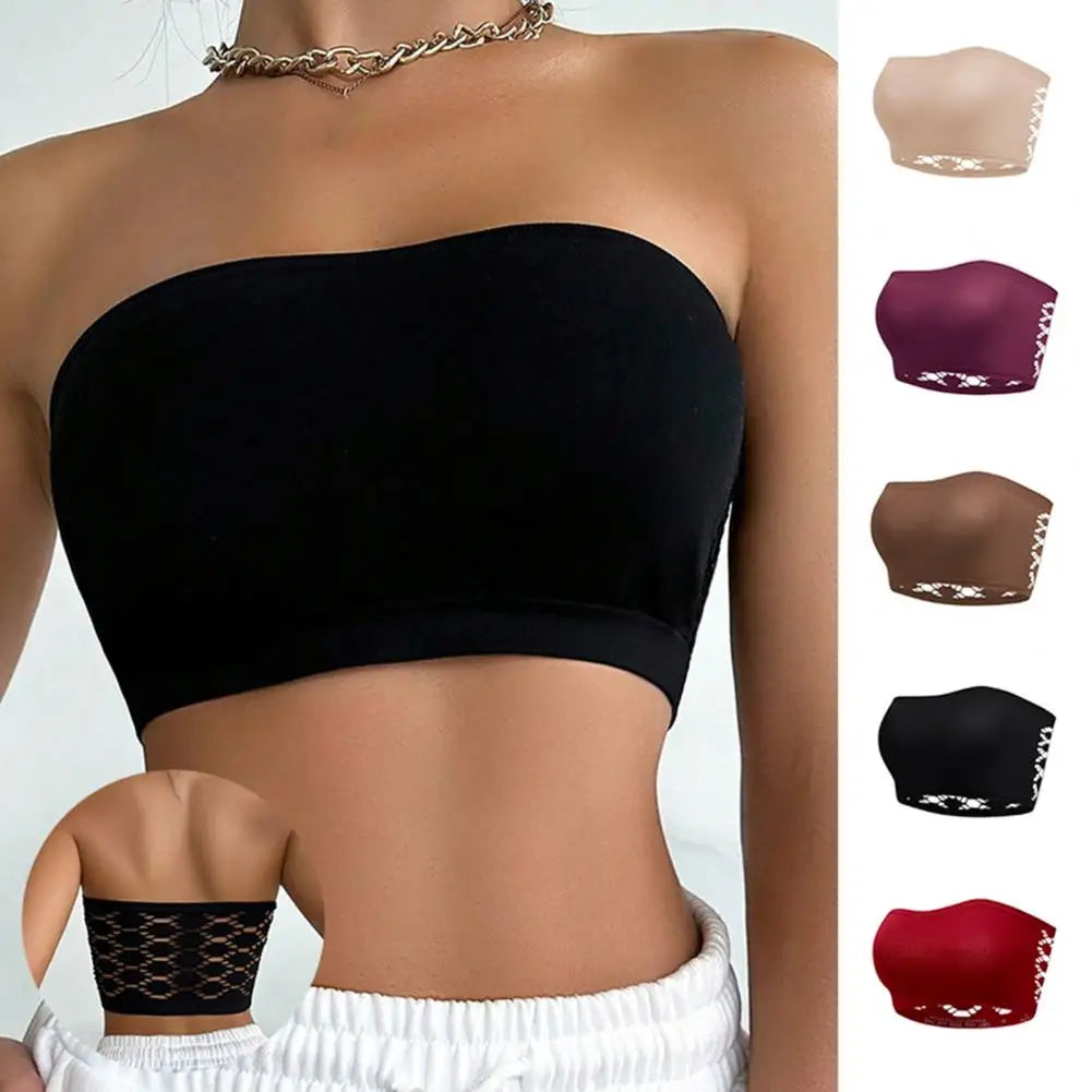 Wireless Push-up Bra Strapless Padded Bandeau Bra Wireless Push-up Bralette Non-slip Lace Back Tube Top Strap Comfort for Women