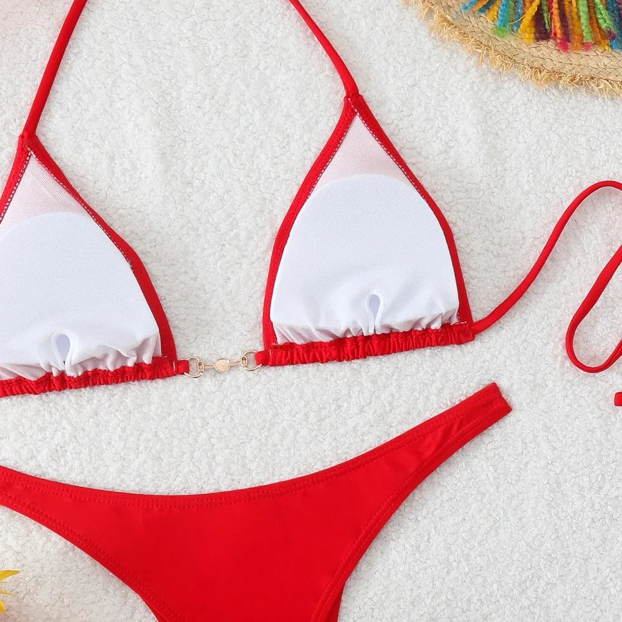 New Two-Piece Bikini Set Sexy Triangle Tie-Up Swimsuit Beach Vacation Swimwear Summer Trendy Top Bottom Beachwear Resort Outfit