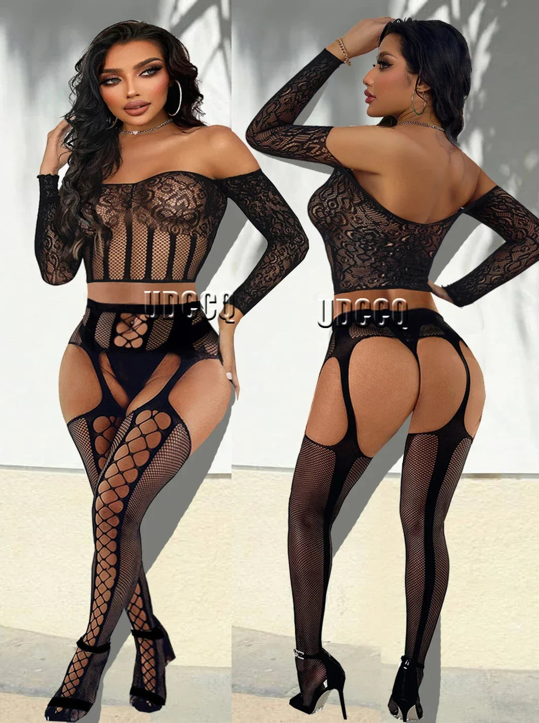 Sexy Lingerie Lady sexy underwear Bodystocking Classic Sexy Fishnet Mesh Crop Tank Top & Leggings Lingerie Set Without Liner