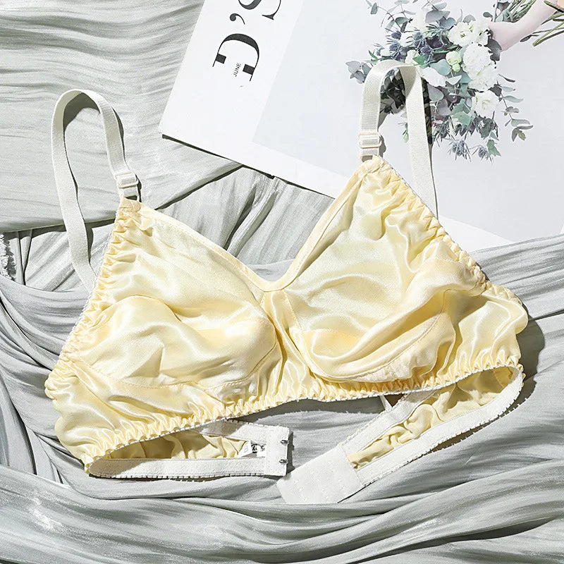 Double-layer Silk Bra Without Underwire, Big Breast, Lightweight Full Coverage Non Padded Brassiere Minimizer Underwear Women