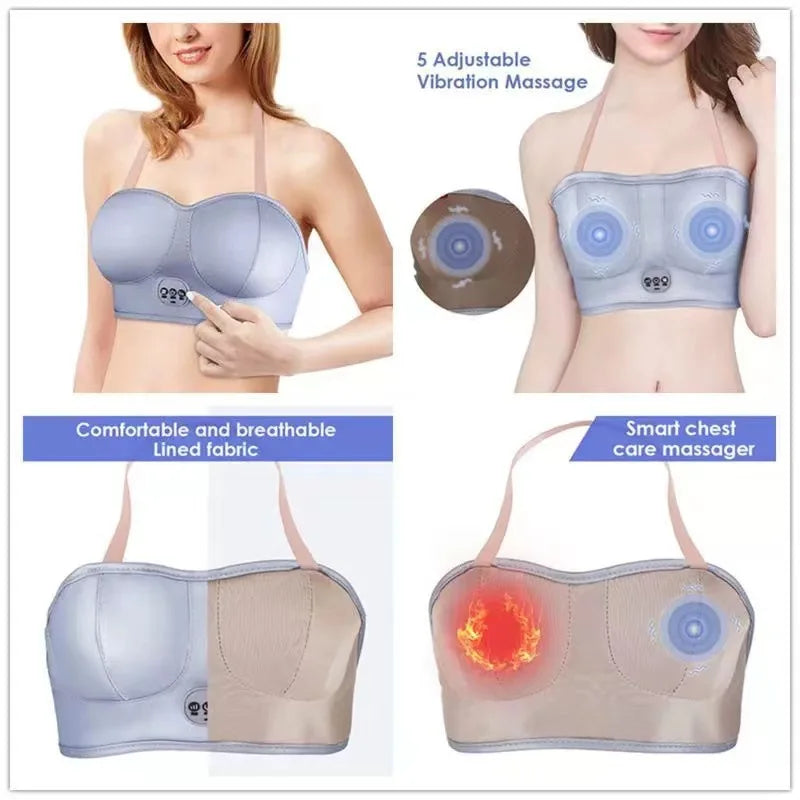 Wireless Electric Massage Bra Compress Vibration Chest Massager Home Breast Care Rechargeable Skin Friendly Relaxing Ergonomic