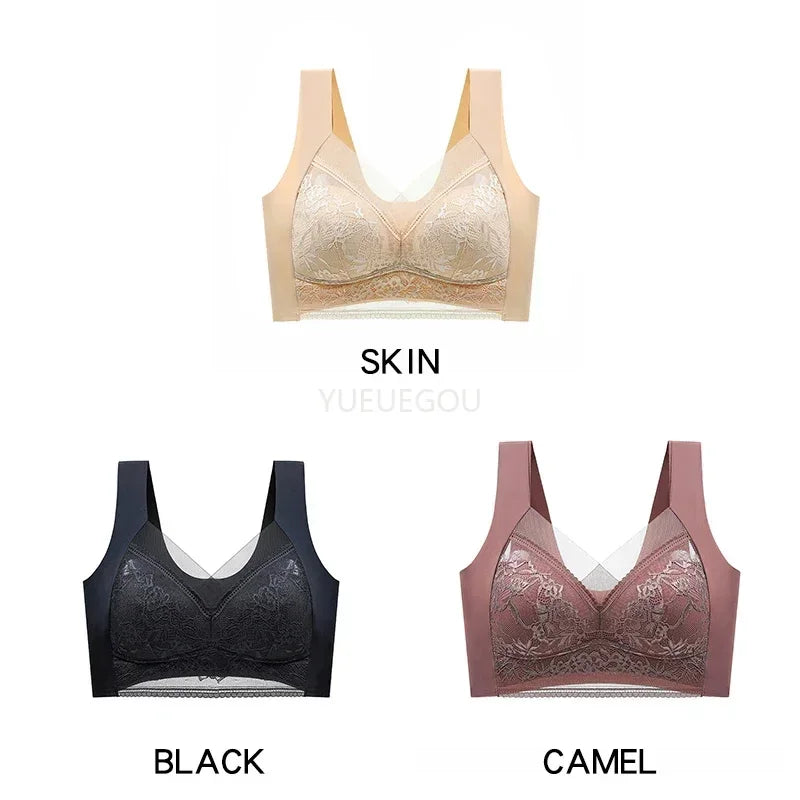 3 Pcs Women's Push Up Bralette Wireless Bras - 5cm Natural Lift, Seamless Lace Plus Size (L-6XL), No Underwire Comfort