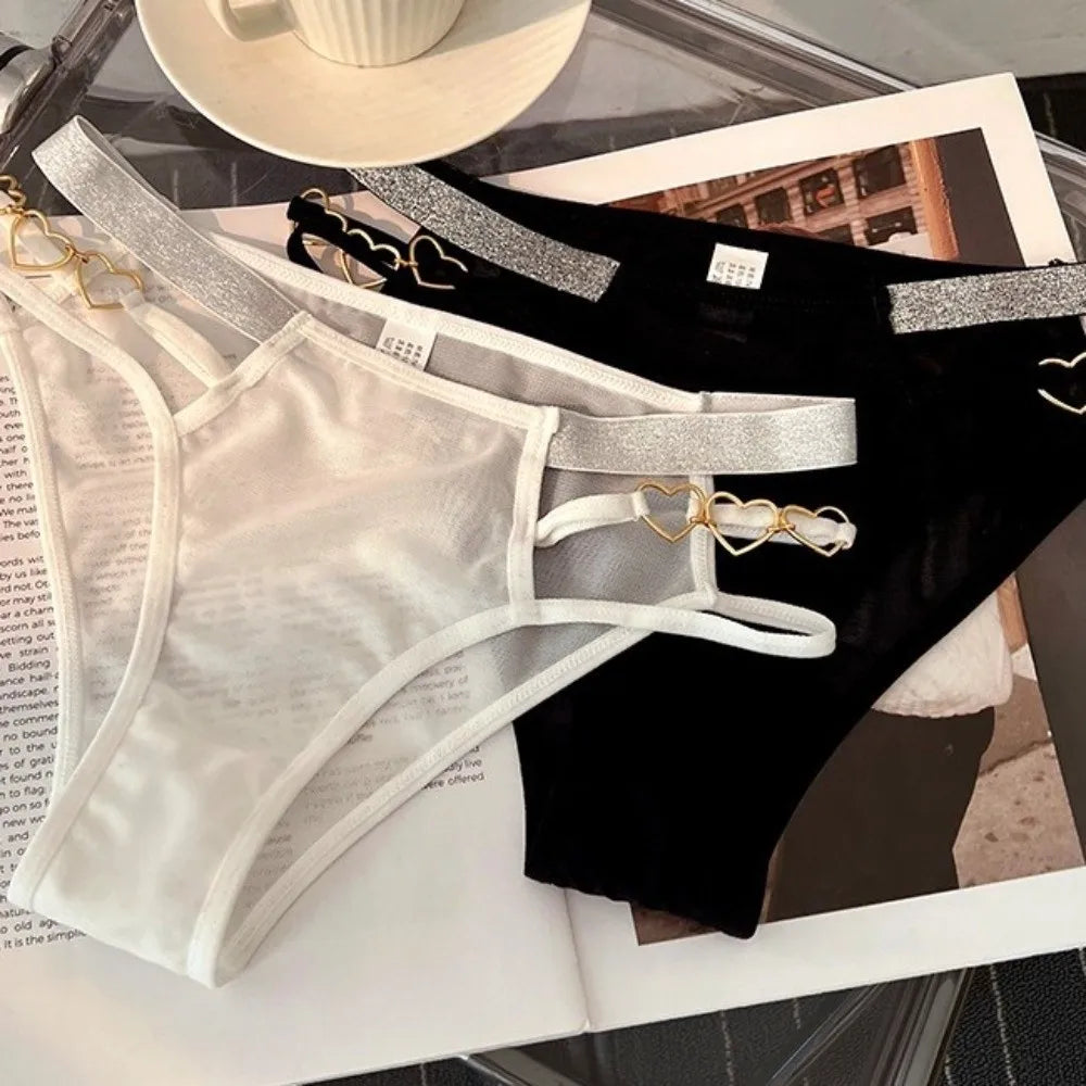 Lingerie Low-rise Women Underwear Glitter Strap Hollow Out Seamless Briefs Mesh Transparent Ladies Panties Lady Briefs