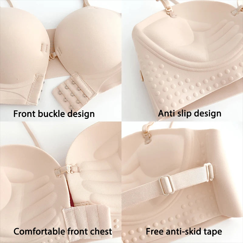 Front Closure Push Up Bras Women's Sexy Seamless Plunge No Steel Brassiere Thick Female Underwear Solid Color Invisible Lingerie