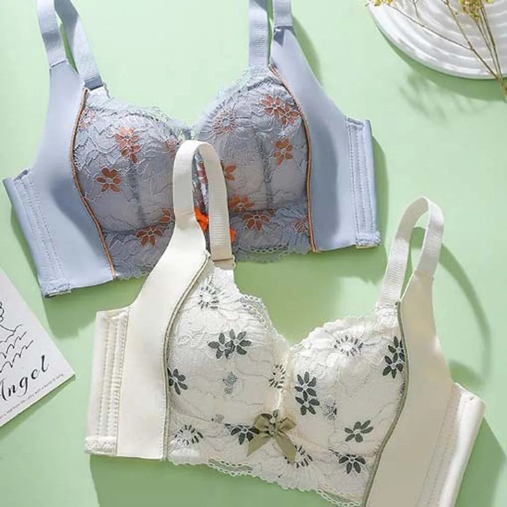 Gathered Breasts Wireless Deep V Bra Shockproof Close-fitting Brassiere for Women Anti-sagging Lingerie Seamless Lace Bras Girls