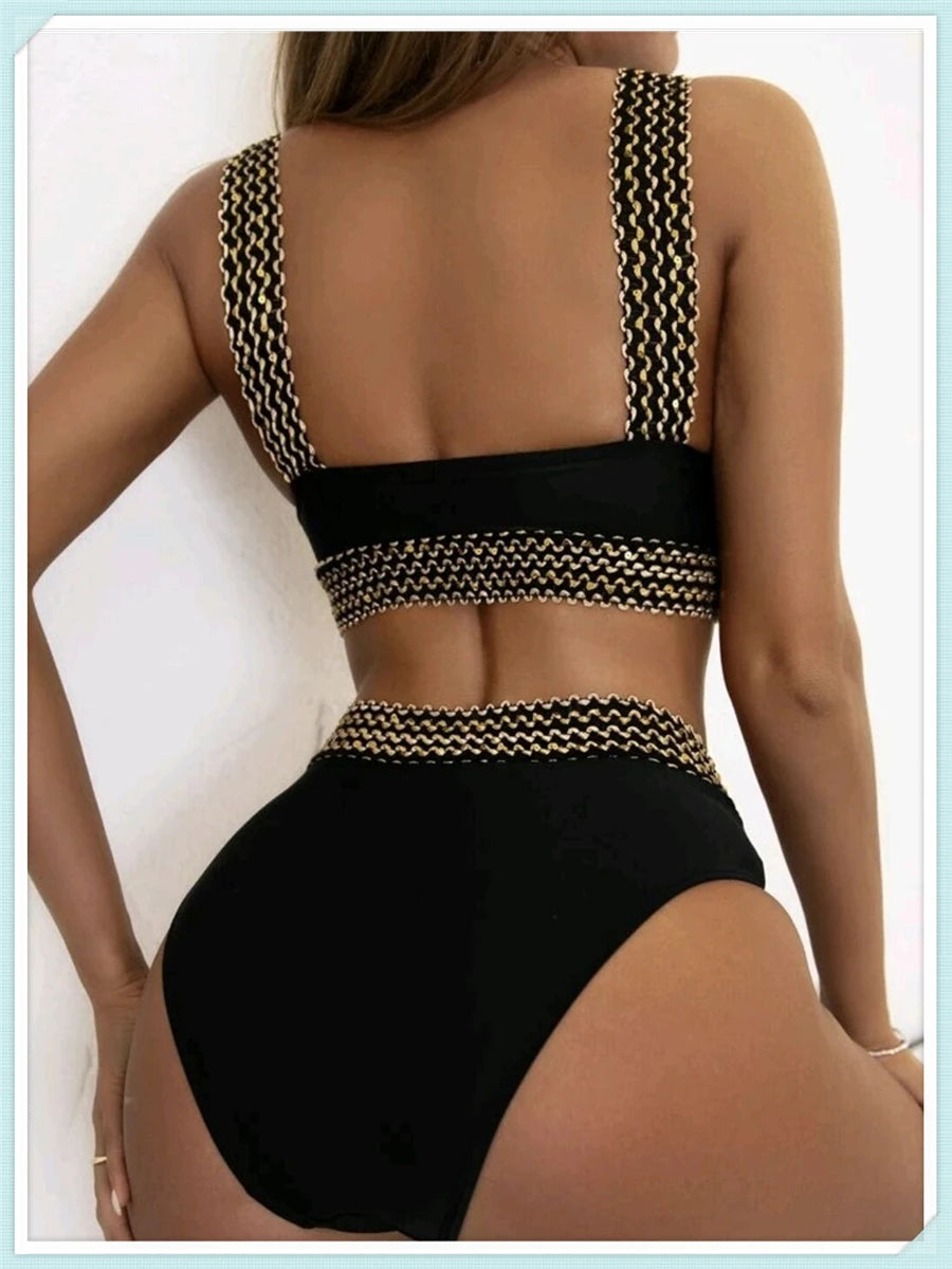 Sexy High Waist Bikini Women High Cut Swimsuit Female Padded Bathing Suit Solid Swimwear Two Piece Beachwear Swimming Summer