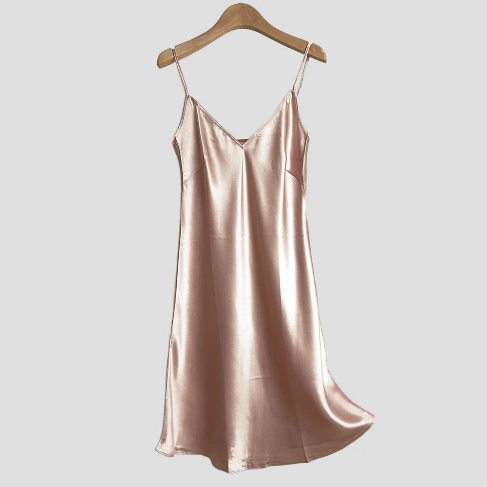 Women's Lingerie Chemise Slip Nightgown 100% Real 19 Momme Mulberry Silk Sleepwear V Neck Spaghetti Strap Dress S-4XL