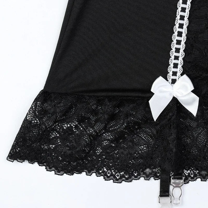 Sexy Babydolls Lace Temptation Night Dress Thong Two Piece Set Women's Exotic Underwear Hot Sexy Floral Lace Bow Lingerie Sets