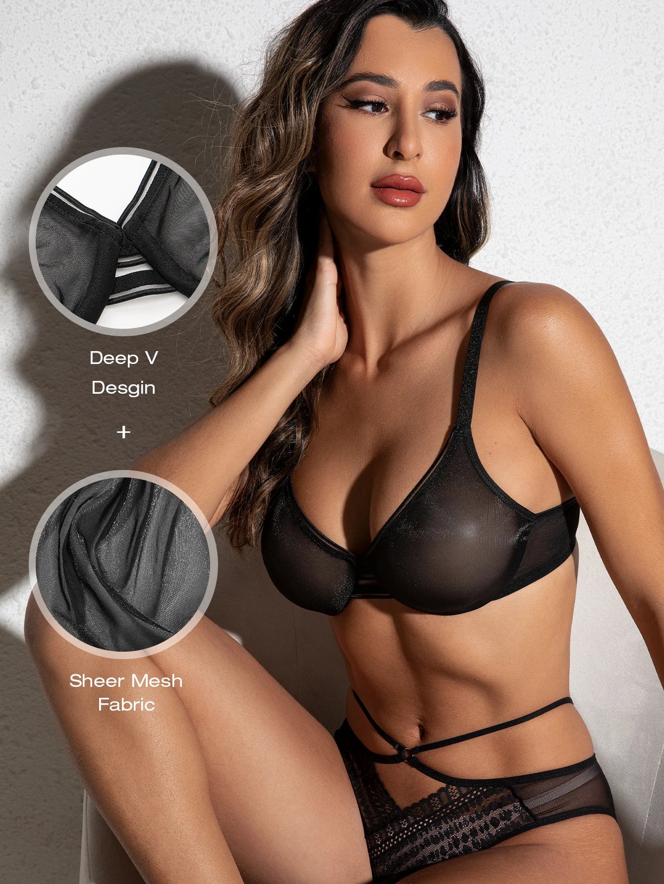 Wingslove Women's Sexy Mesh Sheer Transparent Bra Demi Underwire Lingerie See-through Flattering Underwear black/Champagne/pink