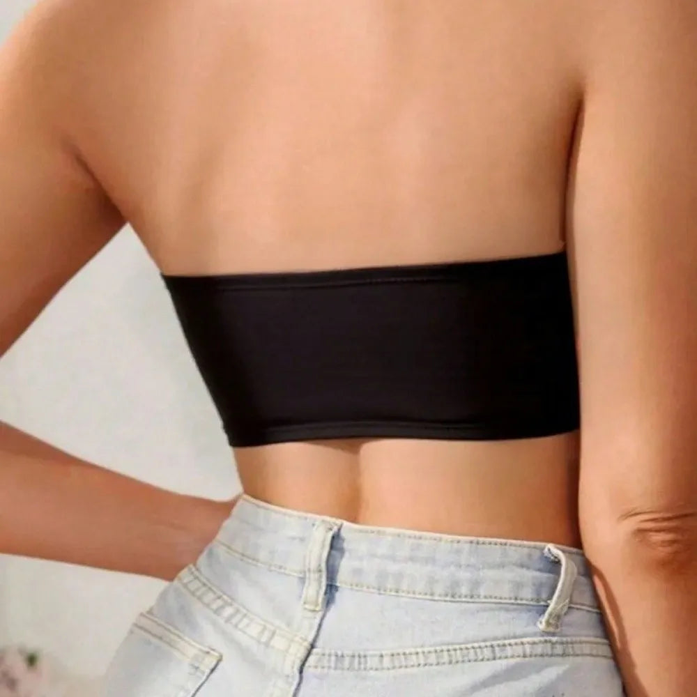 Strapless Front Button Bandeau Invisible Soft Cushion Tube Top Removable Padded No Underwire Wireless Bralette for Women