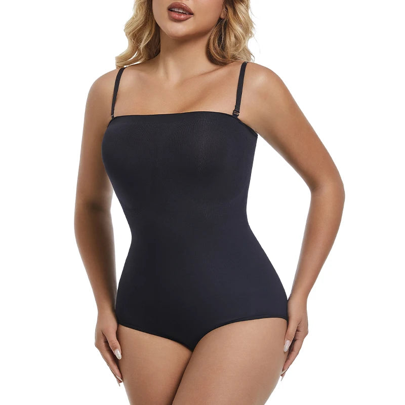 Strapless Shapewear Bodysuit Off the Shoulder Seamless Tummy Control Body Shaper Removable Shoulder Strap Sexy Leotard
