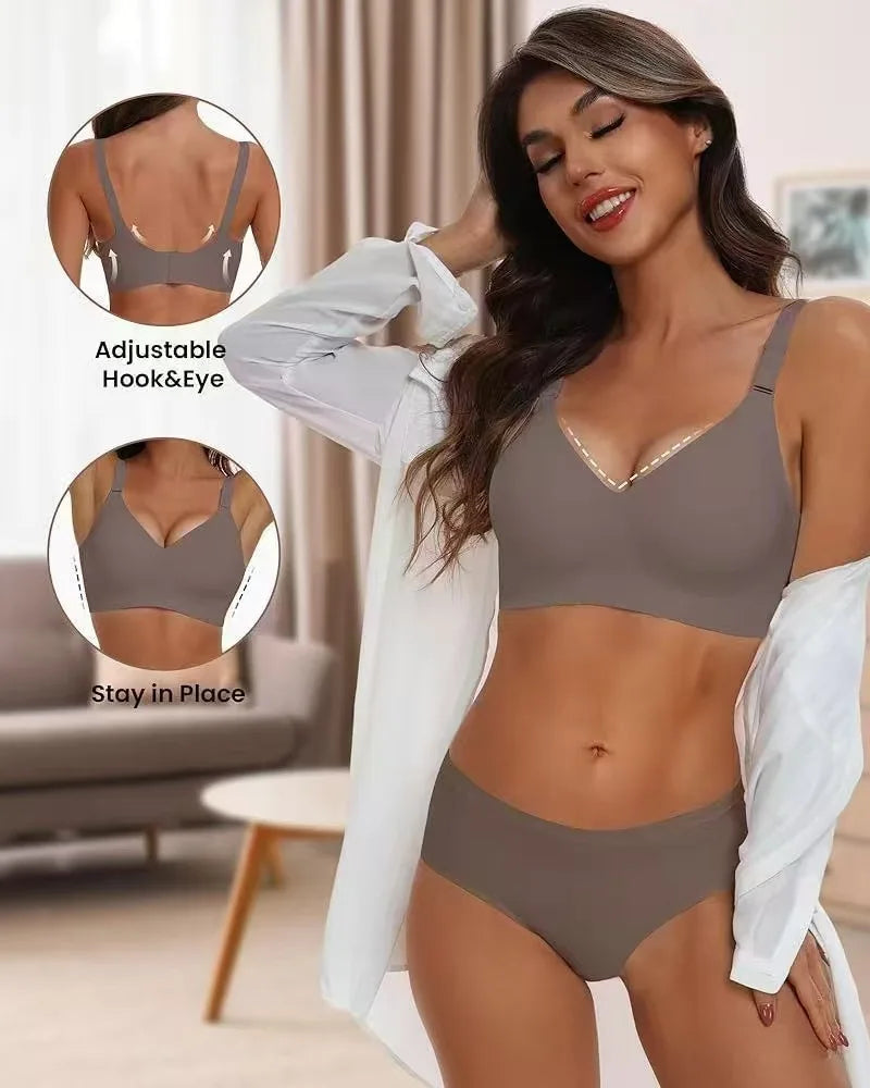 Women's Wireless Push-Up Bra Comfortable No-Wire Full Support Seamless Lift Bralette for Everyday T-Shirt Style