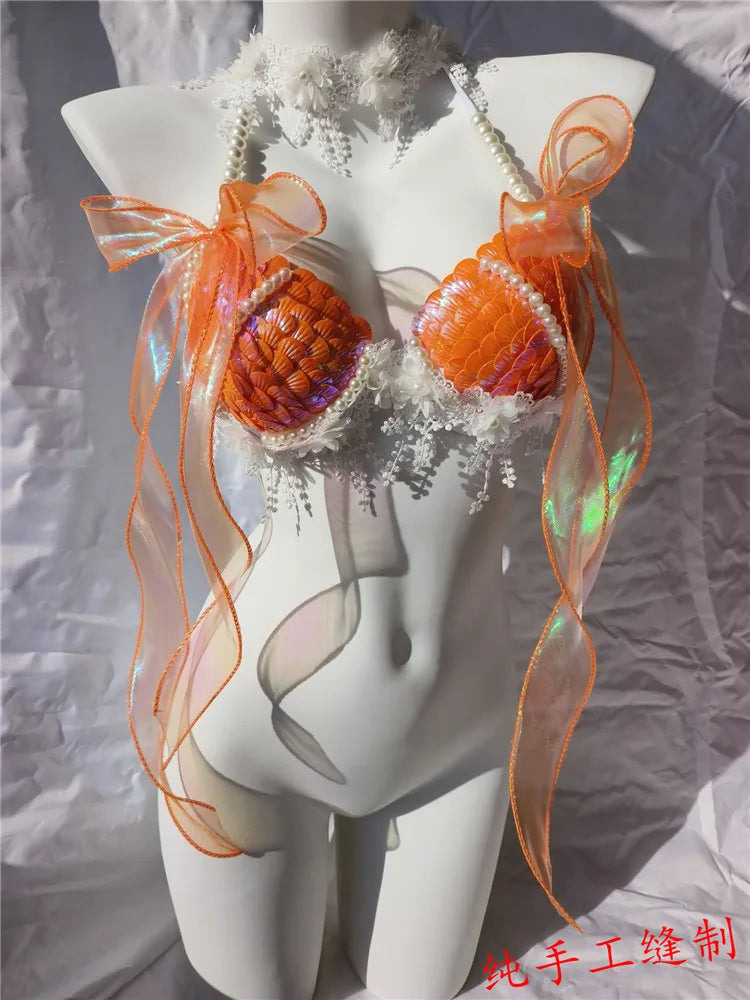 Super Beautiful Mermaid Bikini Sequin Bra Summer Swimming Free Diving Cosplay Mermaid Bra Oceanarium Bar Performance Clothing