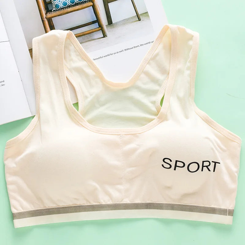 Adolescent Girl Sports Bra Breathable Lightweight Sponge Pad Wide Shoulder Strap Vest Solid Color Simple and Comfortable Bra