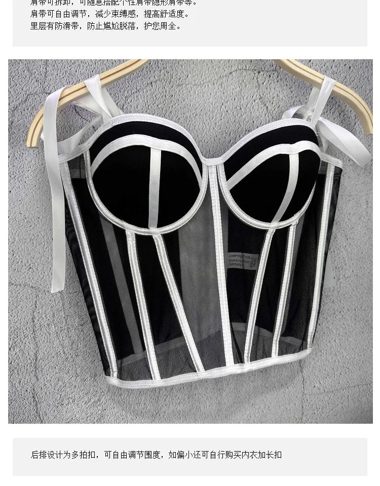 Women Corset Top Strappy Smocked Camisole Undershirt Lady Underwear Bottoming Outer Wear Sexy Fishbone Waist Tops Mujer Lingerie