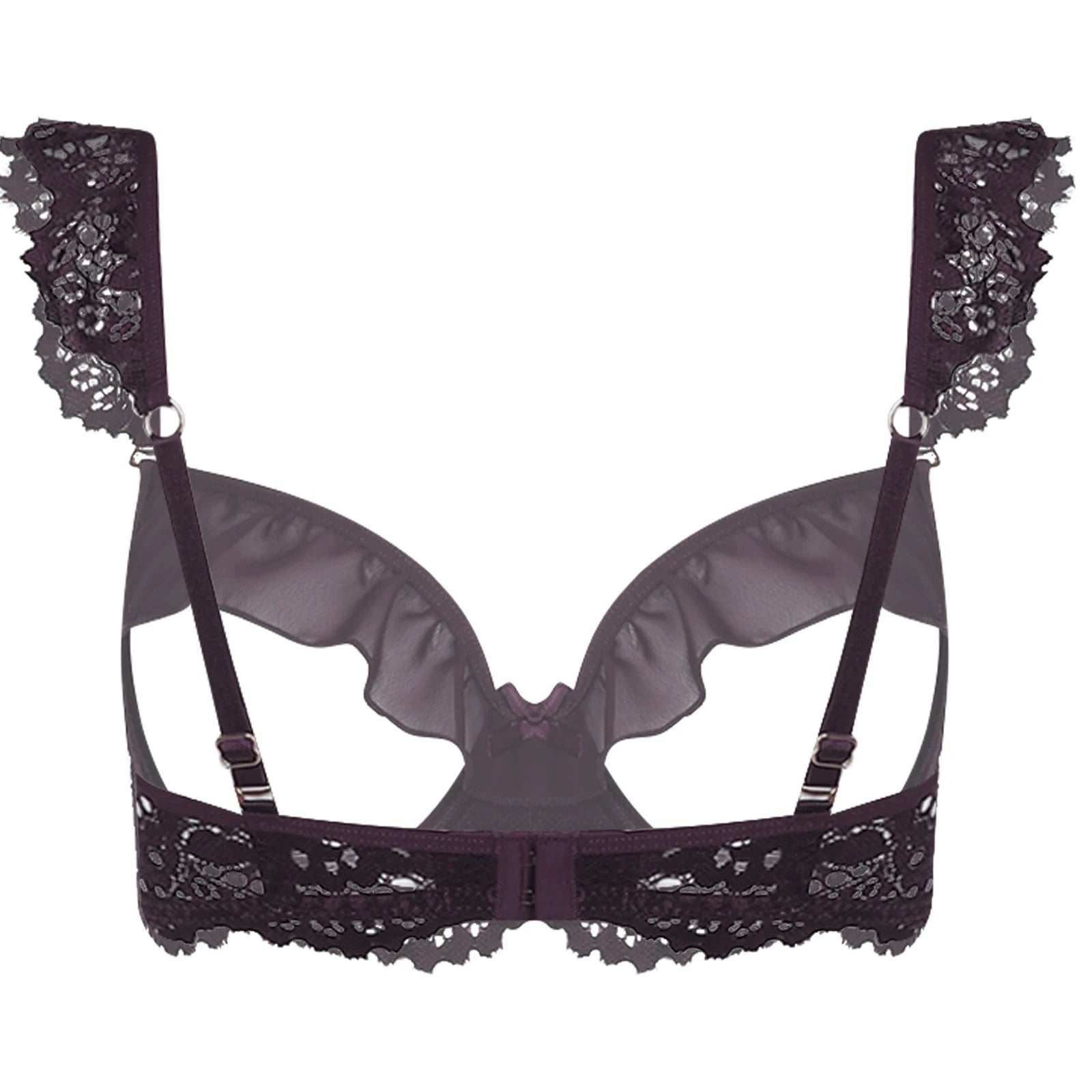 Sexy Womens Bare Breast Expose Nipples Bra Top Lingerie Cupless Ruffled Trim Push-up Underwire Eyelash Lace Balconette Bralette