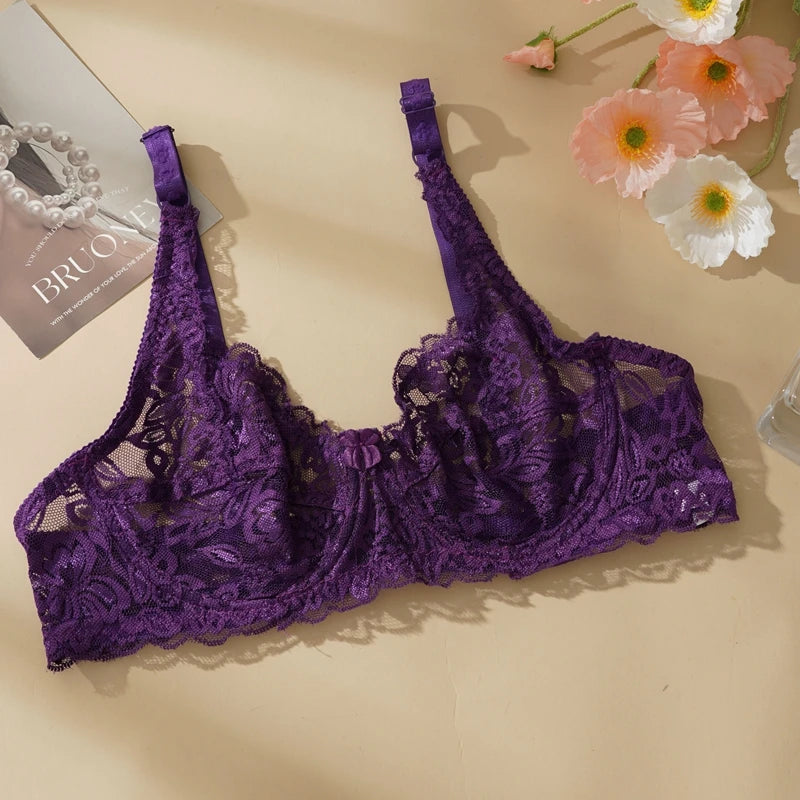 Women Sexy Lace Thin Bras Plus Size Push Up Bralette Hollow Out Lingerie Embroidery Bra Brassiere Female Underwired Underwear