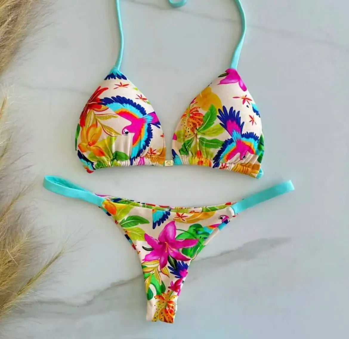 Print Sexy Bikini Sets Halter Lace-up Tops Thongs Beach Style Bathing Suit Y2k Swimsuits Women Beachwear Купальник Женский 2026
