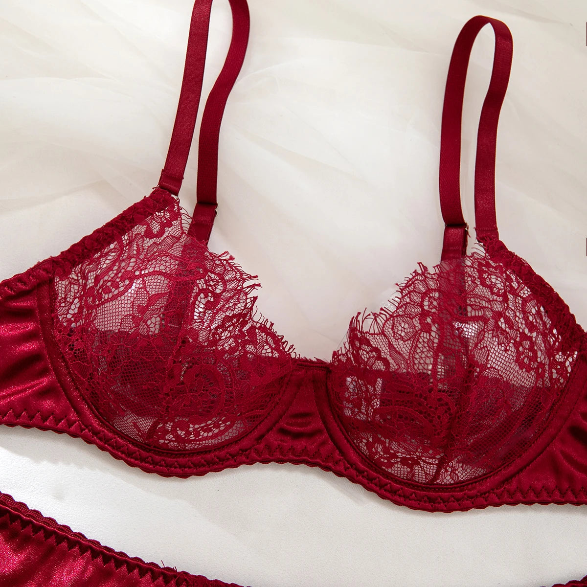 Sexy Lace Lingerie Set with Garter Belt and Leg Strap,   Intimate Wear for Women,  Elegant Bra & Panty Set for Special Occasions