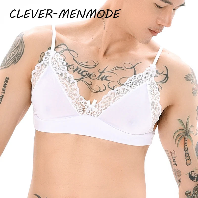 Men's Bras Sexy Underwear Lace See-Through Men's Safety Belts Body Sissy Clothing Gay Exposure Bikini Lingerie