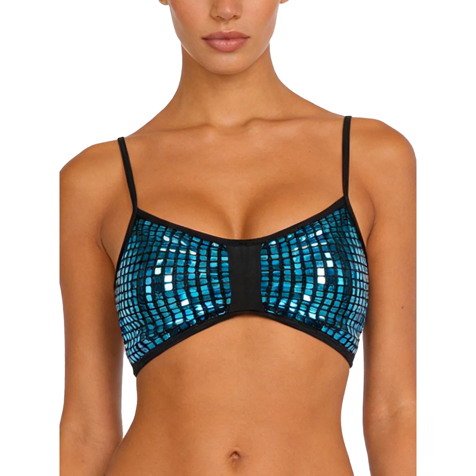 Womens Bikini Swimsuit Tops Glittery Sequin Bra Camisole Tops Adjustable Shoulder Straps Removable Chest Pads Crop Vest Tank Top