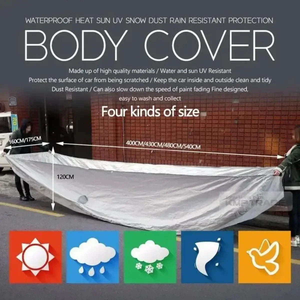 Universal Full Car Cover Portable Outdoor Waterproof UV Protection Anti-Scratch Resistant Car Clothing Auto Dust Cover Accessory