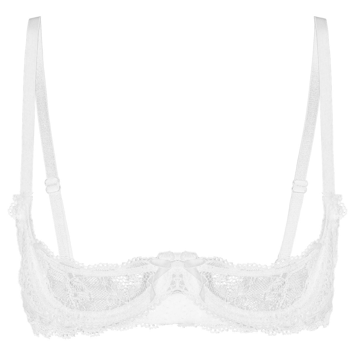 Womens Sexy Lace 1/4 Cups Unlined Bra See Through Mesh Push Up Underwired Brassiere Non Padded Balconette Bras Lingerie Tops