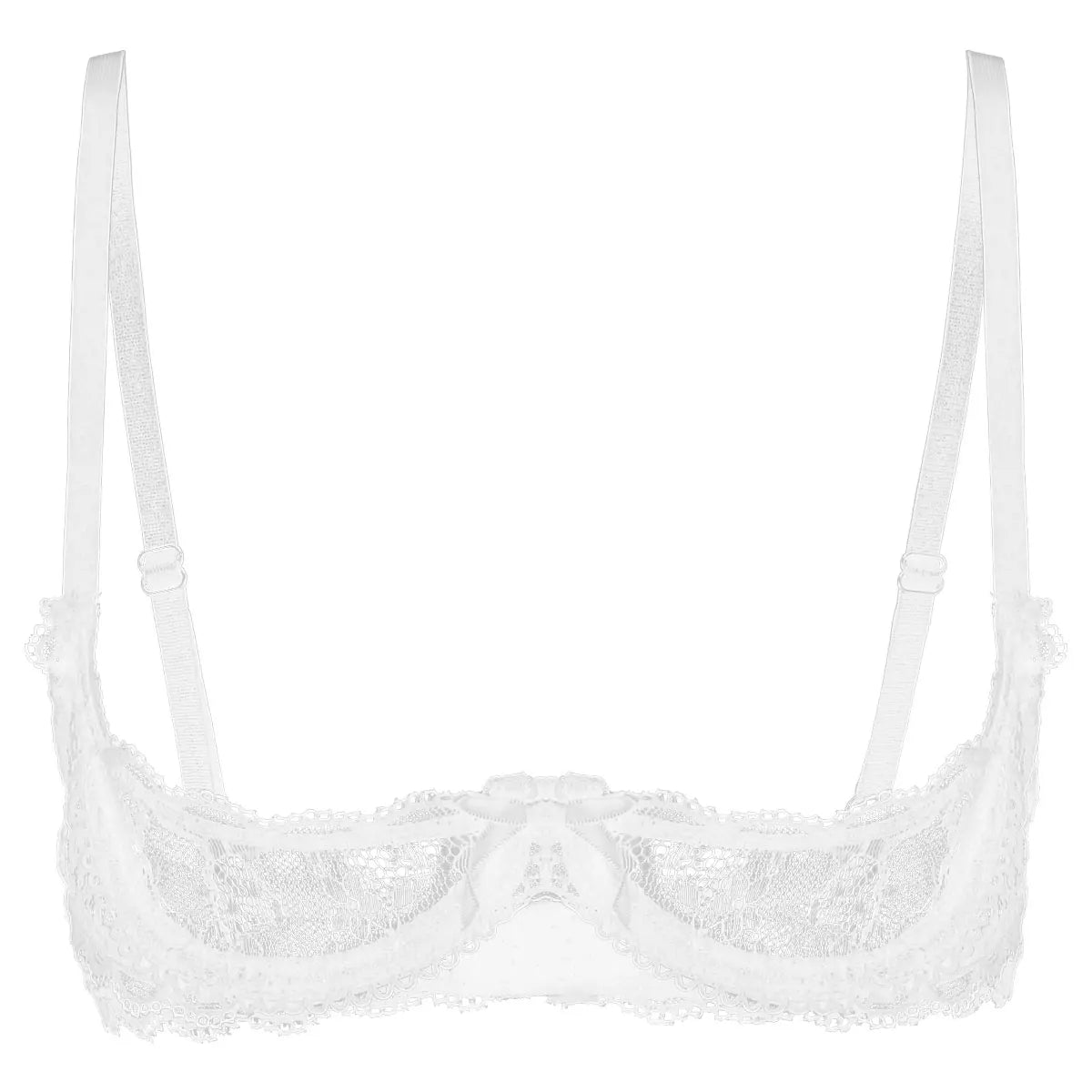 Womens Sexy Lace 1/4 Cups Unlined Bra See Through Mesh Push Up Underwired Brassiere Non Padded Balconette Bras Lingerie Tops