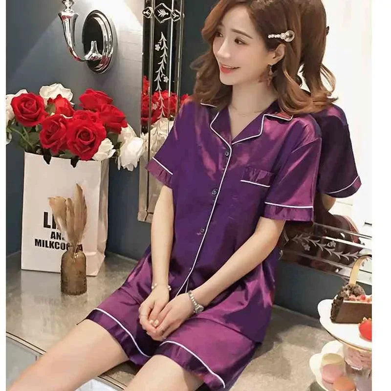 Pajamas Sets for Women 2025 Sexy Silk Women Pijama Sets Sleepwear Long-sleeve Cardigan Set Female Ice Silk Pyjamas Home Clothing