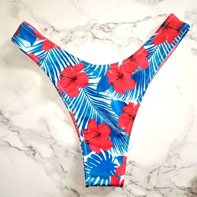 New Floral Print Brazilian Bikini Bottom Women's Swimwear High Waisted Sexy V Thong Swimsuit Bathing Suit Women Swimwear Women