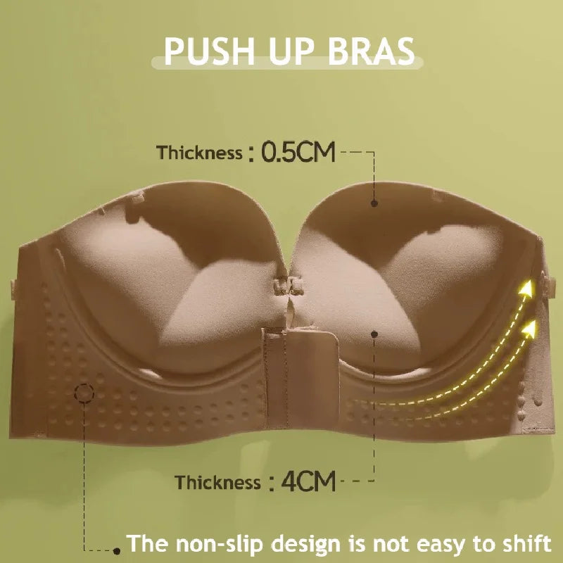 Strapless Bras Women Front Closure Seamless Brassiere Push Up Thick Underwear Adjustable Female Soft Solid Invisible Lingerie