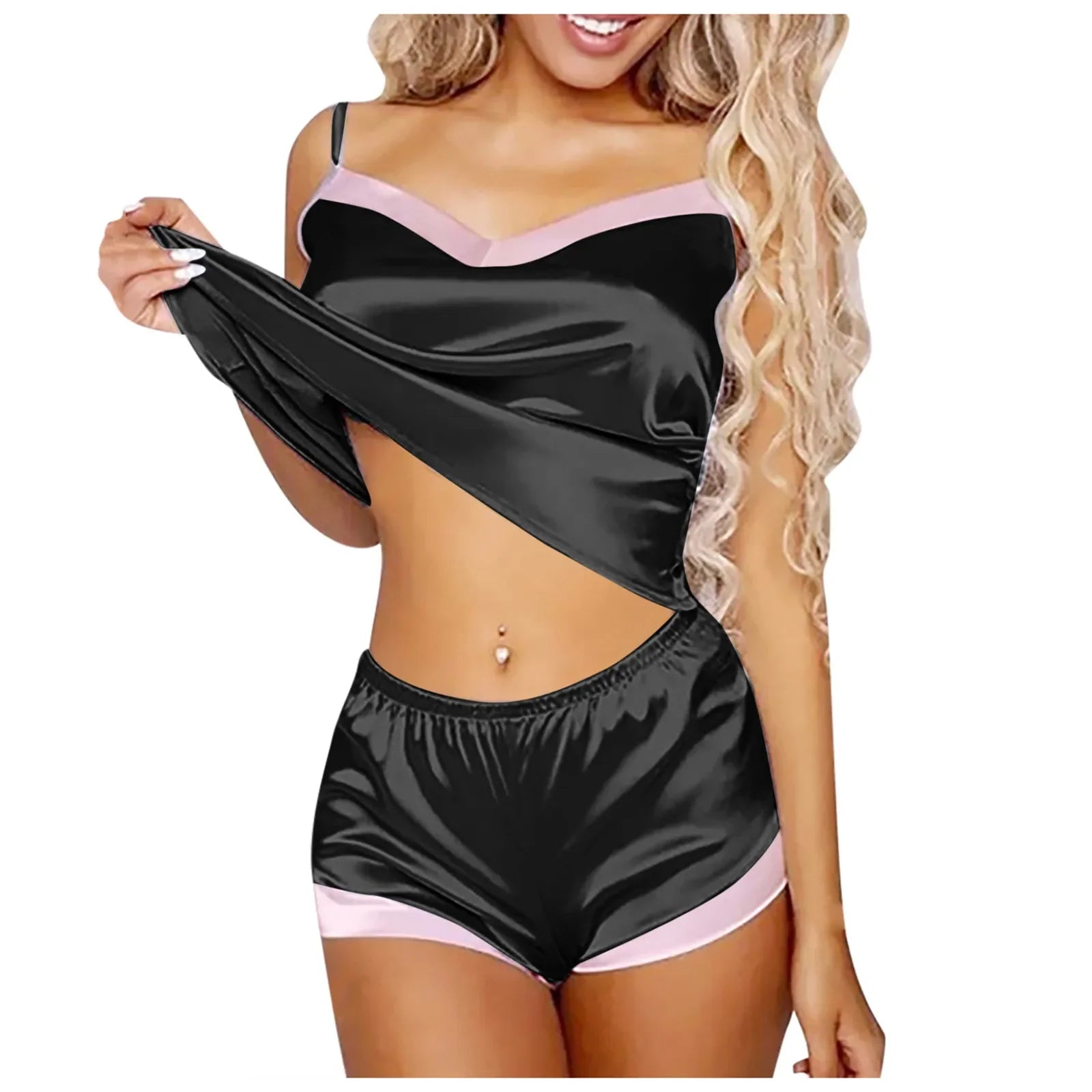 Women Sexy Stain Lingerie Set Comfort Thin Cami Top Elastic Waist Shorts Sleep 2-Piece Set Women Night Wear Lingeries Sexy Hot