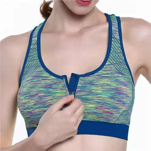 Women Sports Bra Front Zipper Sports Bra Breathable Shock-proof Underwear High Impact Yoga Bra Running Fitness Workout Tank Tops