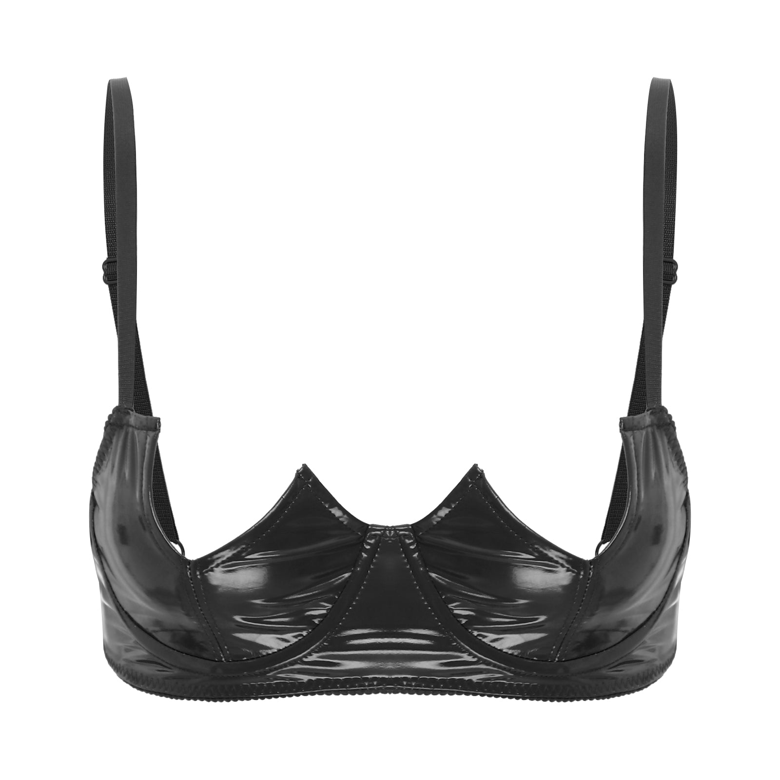 Women Sexy Exposed Nipple Bras Wet Look Patent Leather Underwired Brassiere Top Lingerie for Nightclub Pole Dacing Nightwear