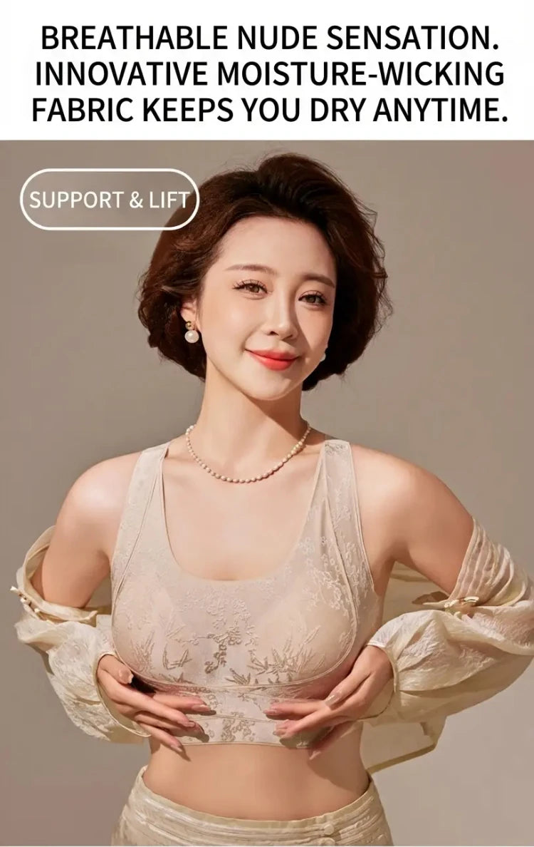 Embossed Floral Tank Bra Women’s Seamless Wirefree Bra Side Buckle Push Up Anti-Sag Comfort Everyday Underwear