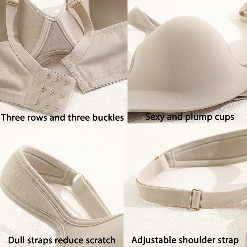 FINETOO 1Pc Women's Plus Size Underwire Full Coverage Unlined Seamless Bra Wide Straps Wireless Bras for Women Push Up Brassiere