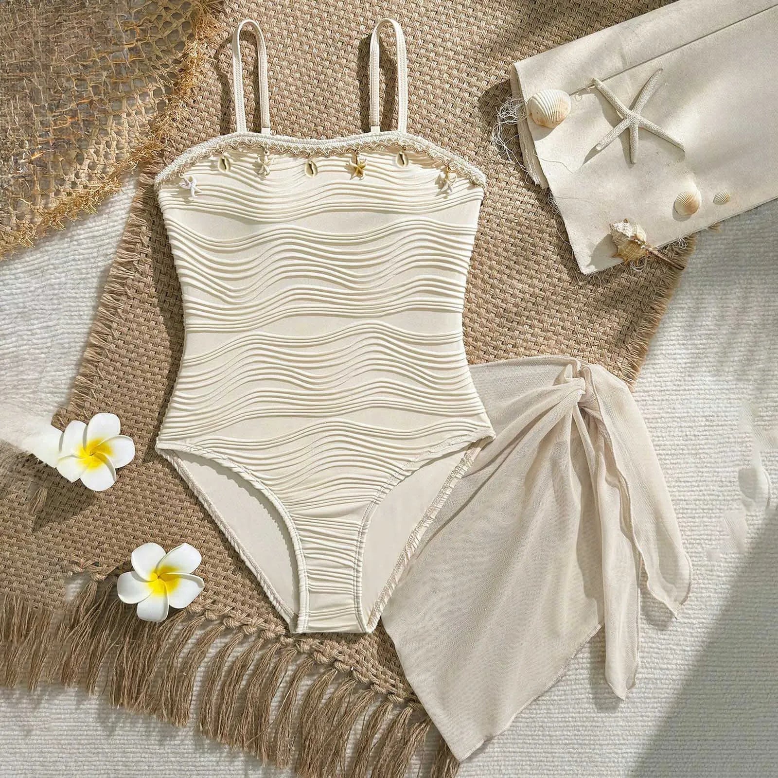 Girl's One-Piece Swimsuits With Beach Sarongs Skirt Kids Girls Bathing Suits Bodysuit Summer Swimwear Beach Wears 8 10 12 14 16Y