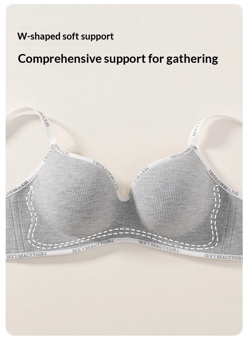 New Fashion Bra for Smaller Busts: Enhances and Gathers with Letter Design Wire-Free, Nude-Feel, Skin-Friendly One-Piece Bra