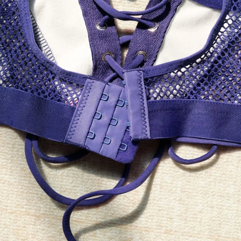 Sexy Fetish Lingerie Sets for Women 2 Piece Leather Sheer Mesh Corset Tops Bodysuit Exotic Underwear Bandage Push Up Bra Panties