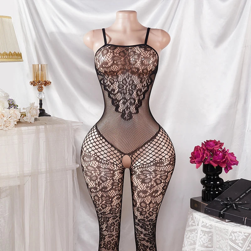Teddy Bodysuit & Bodystockings Sexy Lingerie Women Crotchless Hot Body Suits Fishnet Transparent Hollow Underwear Erotic Apparel